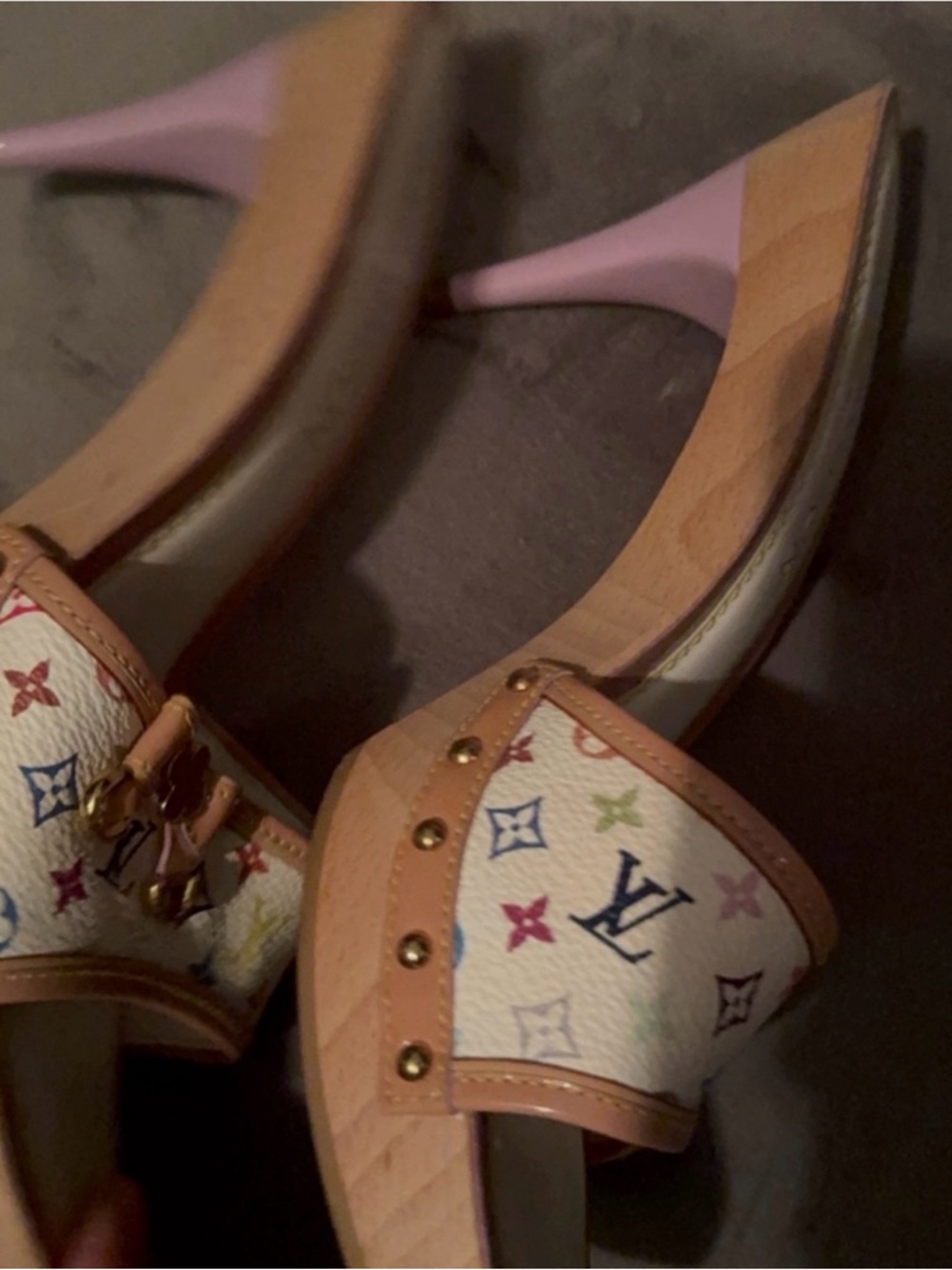 Louis Vuitton White Multicolor Monogram Mules